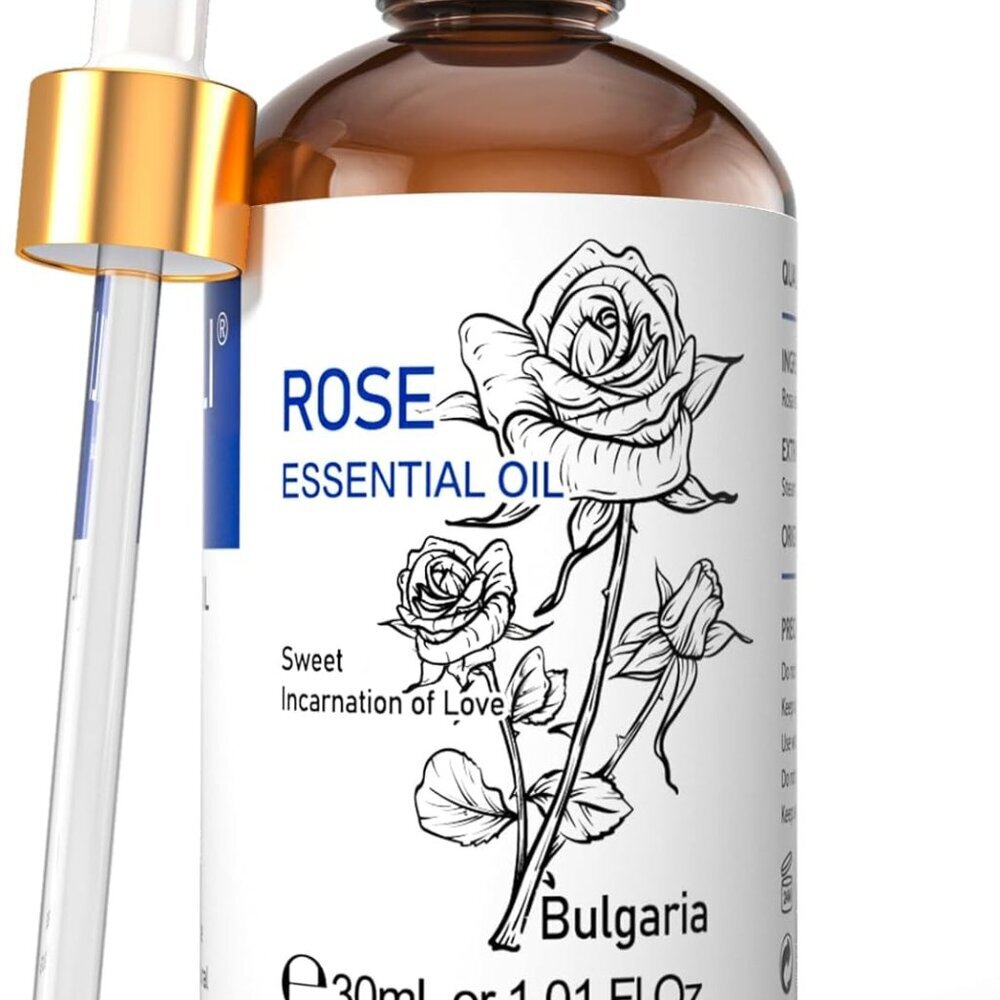 Rose Essential Oil 1 Fl Oz, 100% Natural Therapeutic Grade for Aromatherapy, Dif
